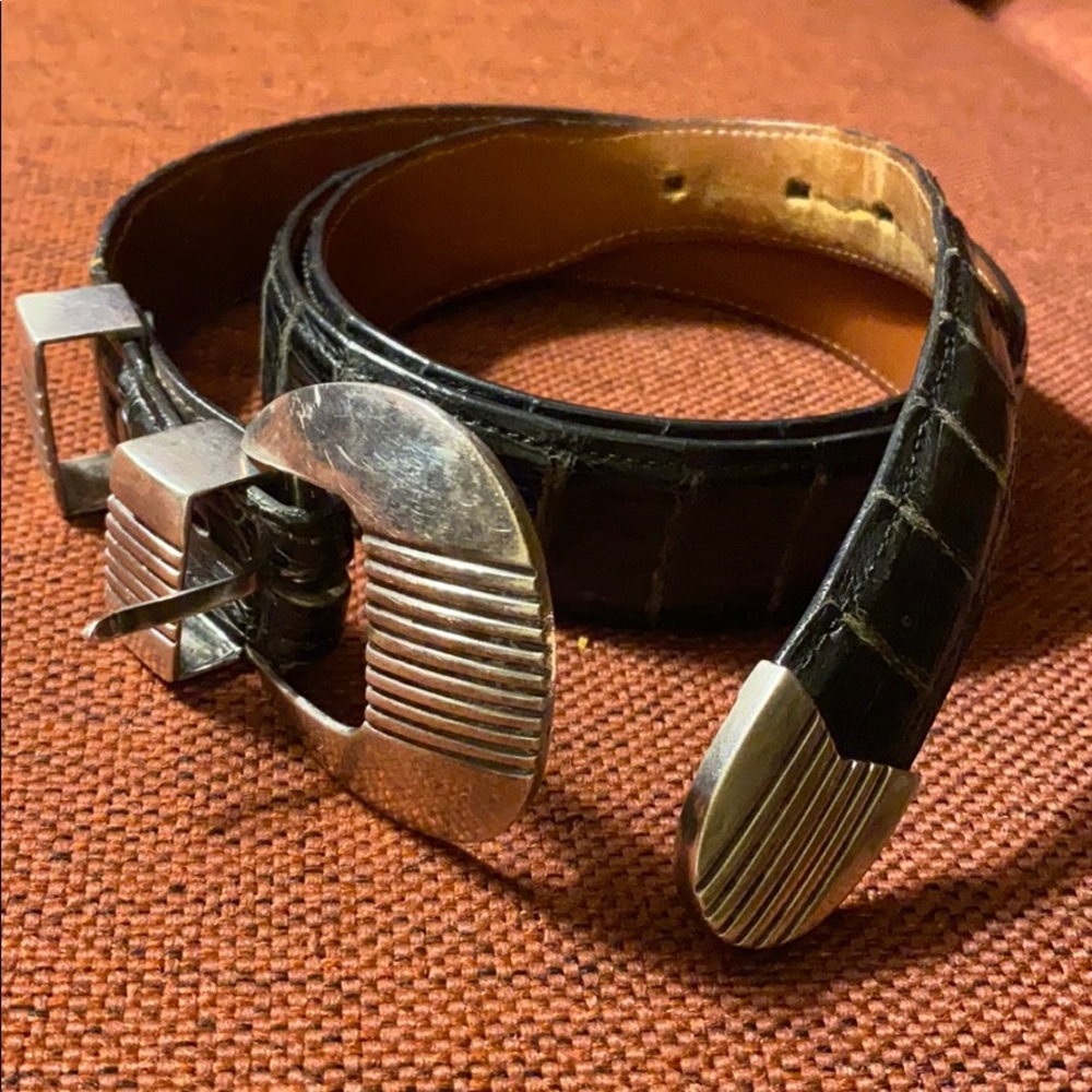 Black crocodile belt with silver buckle size 38